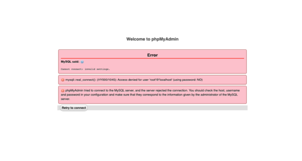 Access denied for user ‘phpmyadmin’@’localhost’ (using password: YES)