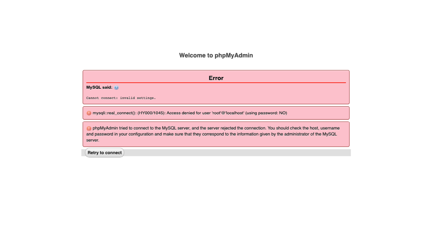 Access denied for user 'phpmyadmin'@'localhost' (using password: YES)